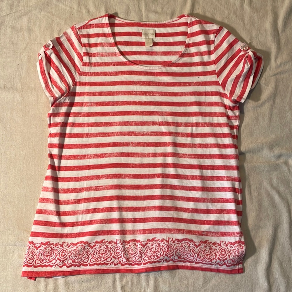 Chico’s Red and White Striped Shirt Size 1 (M)